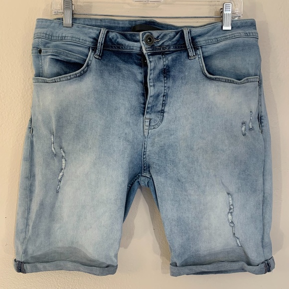 Ashes to Dust Distressed Stretch Shorts XL 32-39 very elastic fabric 9" inseam - Picture 2 of 3